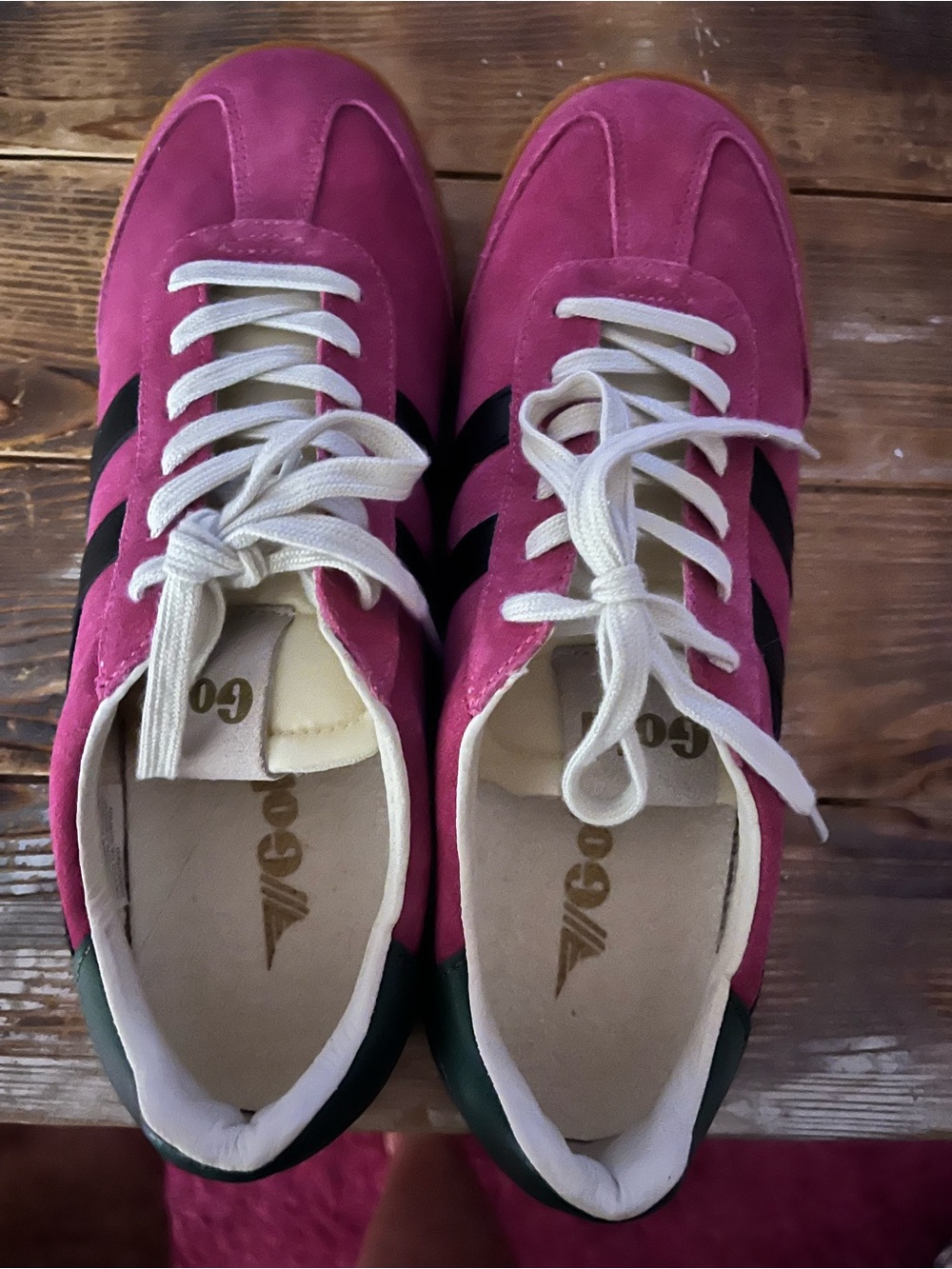 Gola Women's Pink Suede Sneakers with Black Stripes